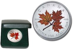COLORED MAPLE LEAVES -  AUTUMN MAPLE LEAF -  2001 CANADIAN COINS 01