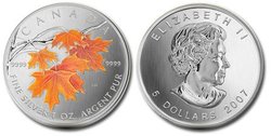 COLORED MAPLE LEAVES -  SUGAR MAPLE IN ORANGE -  2007 CANADIAN COINS 07