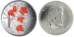 COLORED MAPLE LEAVES -  WINTER MAPLE LEAF -  2004 CANADIAN COINS 04