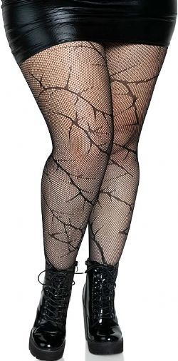 CRACKED FISHNET TIGHTS - BLACK (ADULT - PLUS SIZE)