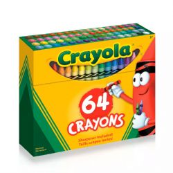 CRAYOLA -  64 COLOURED WAX PENCILS + PENCIL SHARPENER