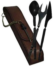 CUTLERY -  MEDIEVAL CUTLERY SET - BROWN LEATHER