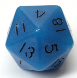 D20 GLOW IN THE DARK - BLUE WITH BLACK NUMBERS -  JUMBO