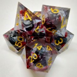 DEATH'S HEAD DICE -  RED IN A BLACK SUEDE POUCH (7)