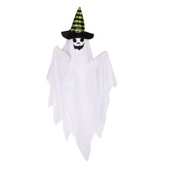 DECORATIONS -  HANGING GHOST WITH GREEN HAT (28