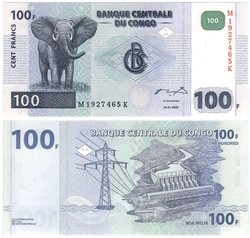 DEMOCRATIC REPUBLIC OF THE CONGO -  100 FRANCS 2000 (UNC)