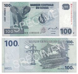 DEMOCRATIC REPUBLIC OF THE CONGO -  100 FRANCS 2007 (UNC)
