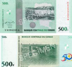 DEMOCRATIC REPUBLIC OF THE CONGO -  500 FRANCS 2010 (UNC) - COMMEMORATIVE NOTE