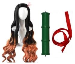 DEMON SLAYER -  NEZUKO KAMADO WIG, HAIR ACCESSORY & BAMBOO (ADULT)