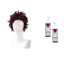 DEMON SLAYER -  TANJIRO KAMADO WIG & EARRING (ADULT)