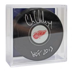 DETROIT RED WINGS -  CHRIS CHELIOS AUTOGRAPHED HOCKEY PUCK - (LOGO)