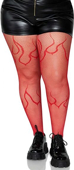 DEVILS AND SHE-DEVILS -  FLAME NET TIGHTS - RED (ADULT - PLUS SIZE)