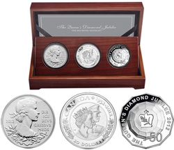 DIAMOND JUBILEE -  SET OF THREE COINS - THE QUEEN'S DIAMOND JUBILEE -  2012 CANADA, UNITED KINGDOM AND AUSTRALIA COINS