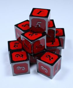 DICE HABIT -  12D6 DICE SET, METAL & ENAMEL, ROSE & GUNMETAL -  12D6 DICE SET