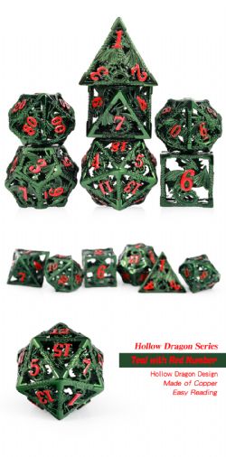DICE HABIT -  7 DICE RPG SET, HOLLOW, DRAGON GREEN AND RED -  7 DICE RPG SET