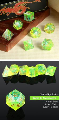 DICE HABIT -  7 DICE RPG SET, SHARP EDGE, KEY LIME -  7 DICE RPG SET