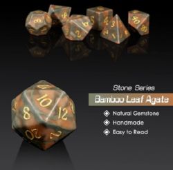 DICE HABIT -  GEMSTONE, BAMBOO LEAF AGATE -  7 DICE RPG SET NATURAL GEMSTONE