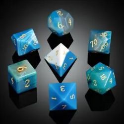 DICE HABIT -  GEMSTONE, BLUE AGATE -  7 DICE RPG SET NATURAL GEMSTONE