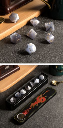 DICE HABIT -  GEMSTONE, GREY CAT'S EYE -  7 DICE RPG SET SYNTHECTIC GEMSTONE