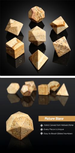 DICE HABIT -  GEMSTONE, PICTURE JASPER -  7 DICE RPG SET NATURAL GEMSTONE
