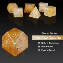 DICE HABIT -  GEMSTONE, YELLOW CALCITE -  7 DICE RPG SET NATURAL GEMSTONE