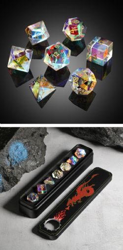 DICE HABIT -  GLASS, RAINBOW K9 -  7 DICE RPG SET GLASS
