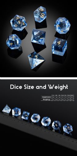 DICE HABIT -  GLASS, SAPPHIRE ZIRCON -  7 DICE RPG SET GLASS