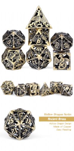 DICE HABIT -  HOLLOW, DRAGON BRONZE -  7 DICE RPG SET HOLLOW DRAGON