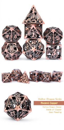 DICE HABIT -  HOLLOW, DRAGON COPPER -  7 DICE RPG SET HOLLOW DRAGON