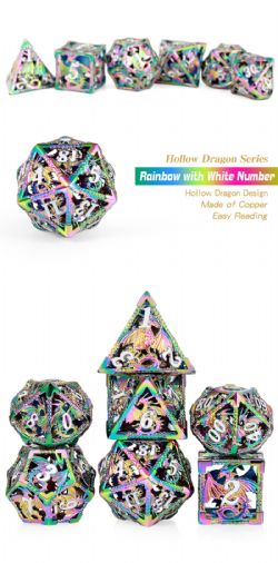 DICE HABIT -  HOLLOW, DRAGON IRIDESCENCE -  7 DICE RPG SET HOLLOW DRAGON