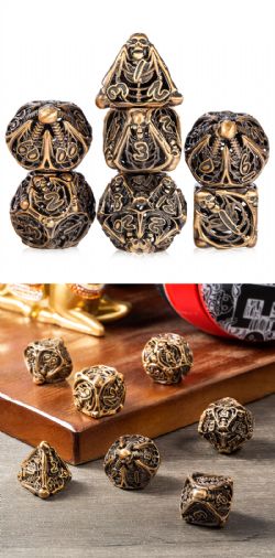 DICE HABIT -  HOLLOW SKELETON, BRASS -  7 DICE RPG SET SKELETON