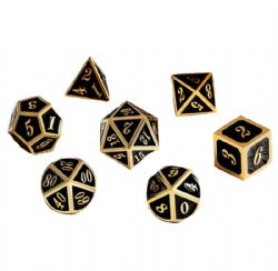 DICE HABIT -  METAL & ENAMEL, BLACK & GOLD. -  7 DICE RPG SET METAL & ENAMEL