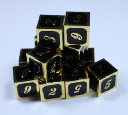 DICE HABIT -  METAL & ENAMEL, BLACK & GOLD -  12D6 DICE SET METAL & ENAMEL,