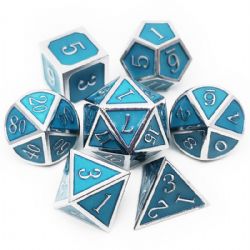 DICE HABIT -  METAL & ENAMEL, BLUE GLOW IN THE DARK -  7 DICE RPG SET METAL & ENAMEL