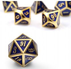 DICE HABIT -  METAL & ENAMEL, BLUE & GOLD -  7 DICE RPG SET METAL & ENAMEL