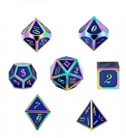 DICE HABIT -  METAL & ENAMEL, BLUE IRIDESCENCE -  7 DICE RPG SET METAL & ENAMEL