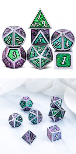 DICE HABIT -  METAL & ENAMEL, CATHEDRAL GLASS -  7 DICE RPG SET METAL & ENAMEL