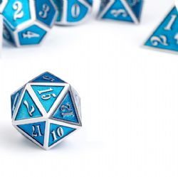 DICE HABIT -  METAL & ENAMEL, CYAN & SILVER -  7 DICE RPG SET METAL & ENAMEL