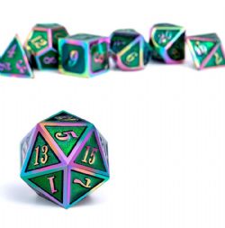 DICE HABIT -  METAL & ENAMEL, GREEN IRIDESCENCE -  7 DICE RPG SET METAL & ENAMEL