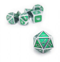 DICE HABIT -  METAL & ENAMEL, GREEN & SILVER -  7 DICE RPG SET METAL & ENAMEL