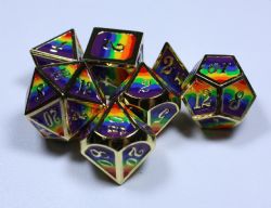 DICE HABIT -  METAL & ENAMEL, RAINBOW -  7 DICE RPG SET METAL & ENAMEL