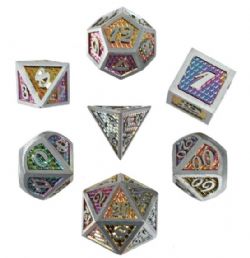 DICE HABIT -  METAL & ENAMEL, RAINBOW SCALES -  7 DICE RPG SET METAL & ENAMEL