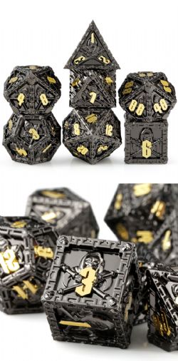 DICE HABIT -  METAL & ENAMEL, REAPER, BLACK & GOLD -  7 DICE RPG SET REAPER
