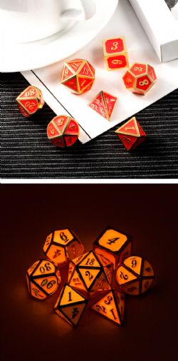 DICE HABIT -  METAL & ENAMEL, RED GLOW IN THE DARK -  7 DICE RPG SET METAL & ENAMEL