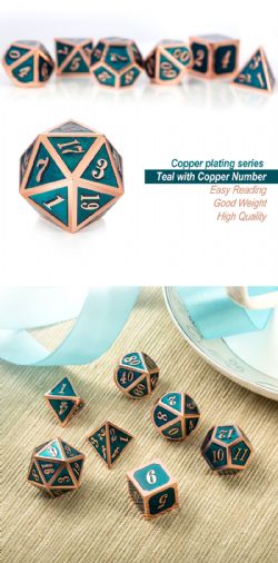 DICE HABIT -  METAL & ENAMEL, TEAL AND COPPER -  7 DICE RPG SET METAL & ENAMEL