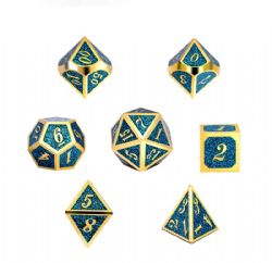 DICE HABIT -  METAL & ENAMEL, TEAL GLITTER -  7 DICE RPG SET METAL & ENAMEL