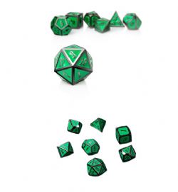 DICE HABIT -  METAL & ENAMEL, TEAL & GOLD -  7 DICE RPG SET METAL & ENAMEL