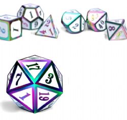 DICE HABIT -  METAL & ENAMEL, WHITE IRIDESCENCE -  7 DICE RPG SET METAL & ENAMEL