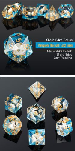DICE HABIT -  SHARP EDGE, SEASHELL -  7 DICE RPG SET SHARP EDGE