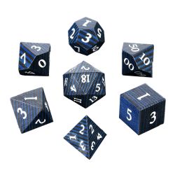 DICE HABIT -  WOODEN, BLACK & BLUE STRIPED -  7 DICE RPG SET WOODEN
